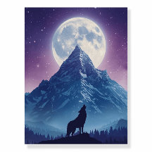 Lone Wolf Howling at the Moon – Wilderness Night W