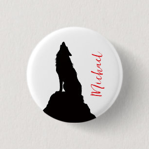 Lone Wolf Howling Your Name Custom Handwriting Button