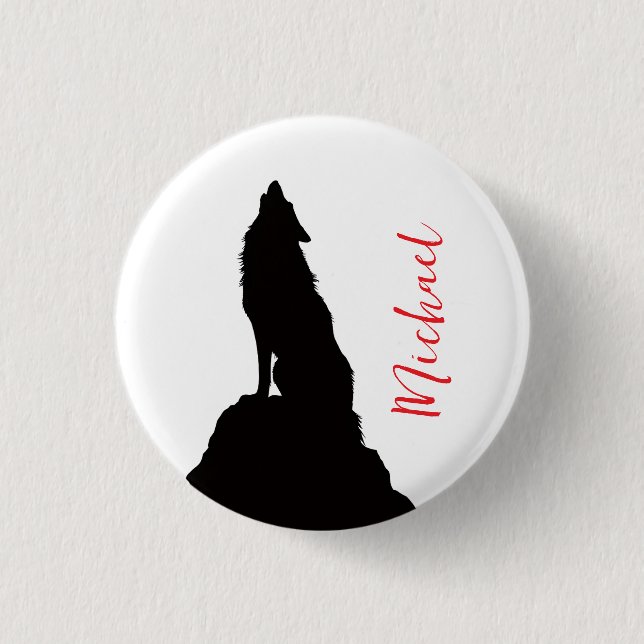Lone Wolf Howling Your Name Custom Handwriting Button (Front)