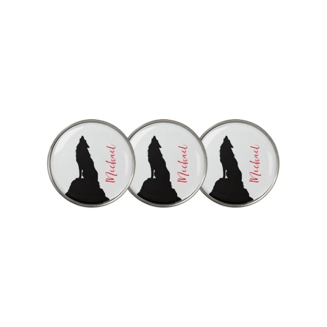 Lone Wolf Howling Your Name Custom Handwriting Golf Ball Marker (3 Up)