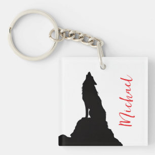 Lone Wolf Howling Your Name Custom Handwriting Keychain