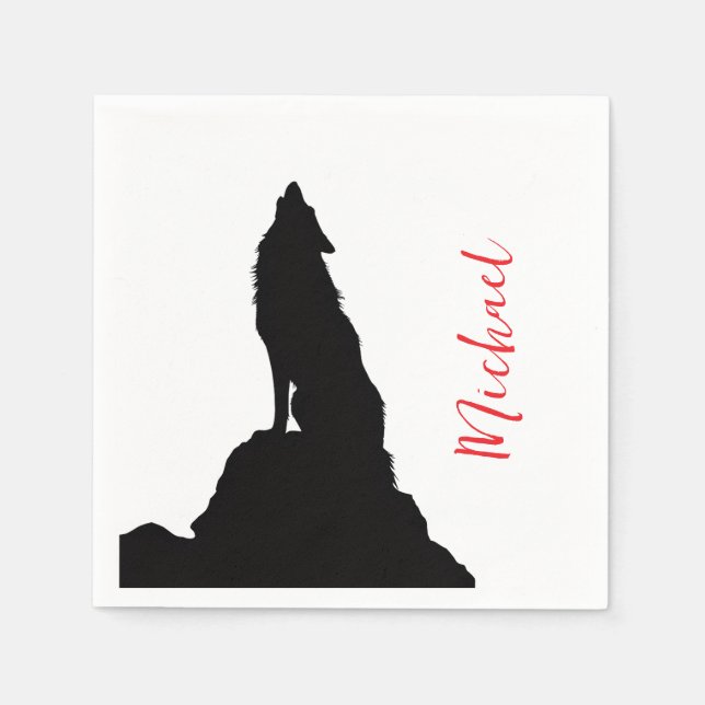Lone Wolf Howling Your Name Custom Handwriting Napkins (Front)