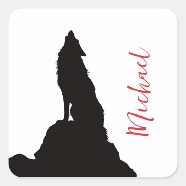 Lone Wolf Howling Your Name Custom Handwriting Square Sticker (Front)