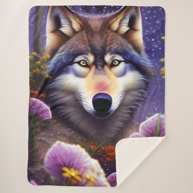 Lone Wolf in the Night Sherpa Blanket (Front)