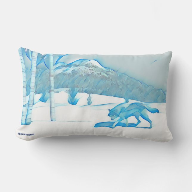 Lone Wolf In WInter Lumbar Pillow (Front)