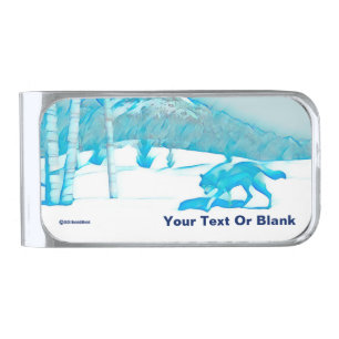 Lone Wolf In WInter Silver Finish Money Clip