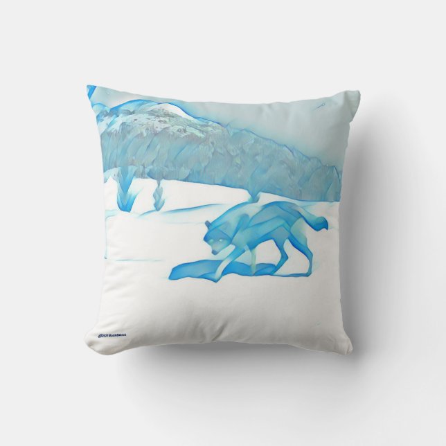 Lone Wolf In WInter Throw Pillow (Front)