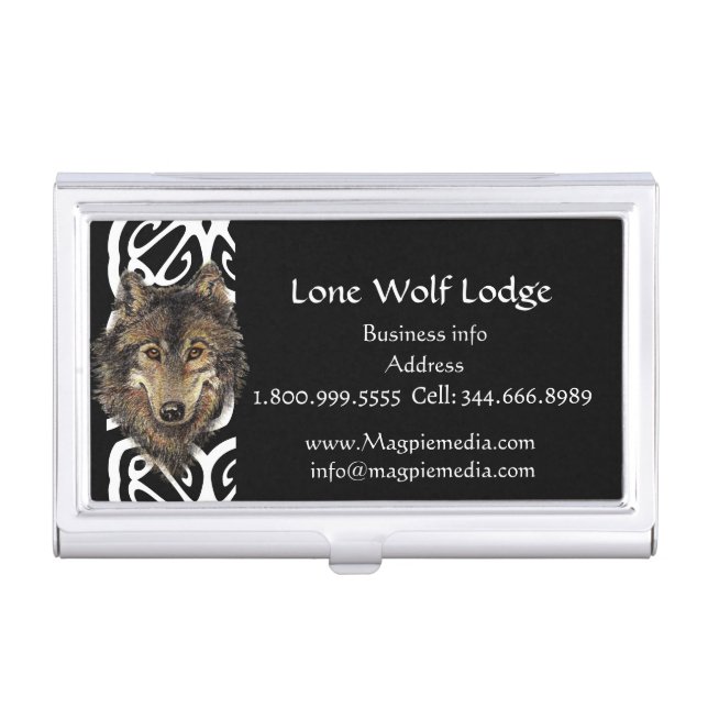 Lone Wolf Lodge Custom Business Card Business Card Case (Front)