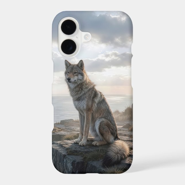 Lone Wolf On an Rocky Ocean Cliff iPhone Case (Back)