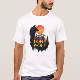 Lone Wolf, Orange Sunset Silhouette Wolf Art T-Shirt