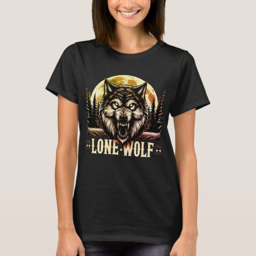 Lone Wolf Silhouetted Against Full Moon T_Shirt