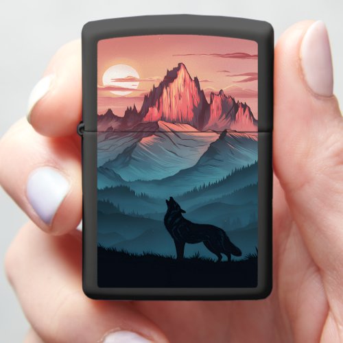 Lone wolf silhouetted zippo lighter