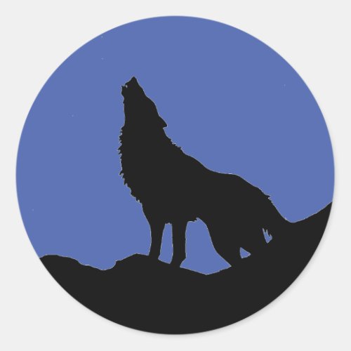 Lone Wolf Standing on a Hill Black Blue Pop Art Classic Round Sticker