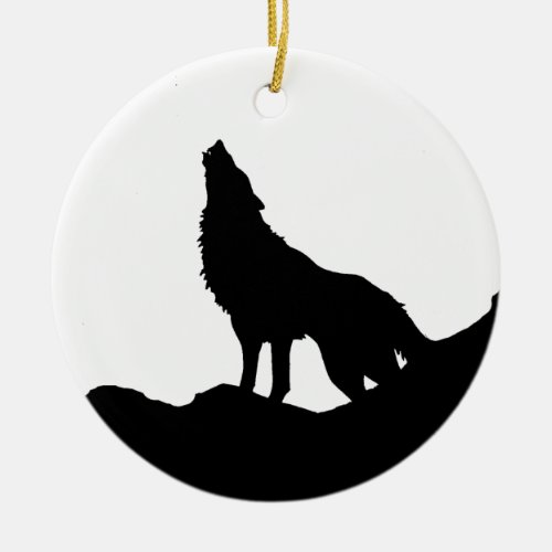 Lone Wolf Standing on a Hill Ceramic Ornament