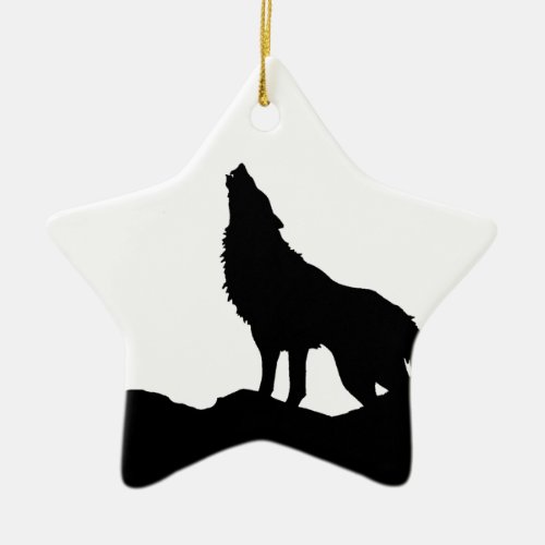 Lone Wolf Standing on a Hill Ceramic Ornament