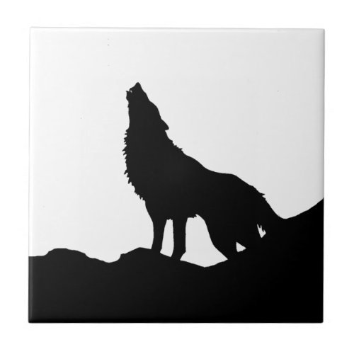 Lone Wolf Standing on a Hill Ceramic Tile