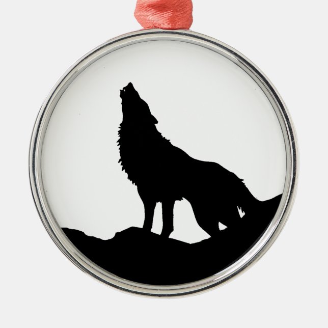 Lone Wolf Standing on a Hill Metal Ornament (Front)