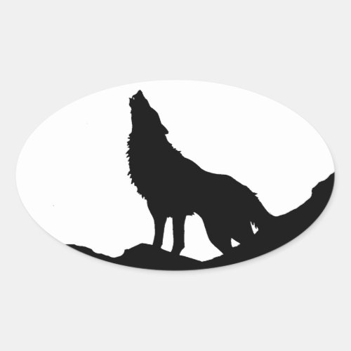 Lone Wolf Standing on a Hill Oval Sticker