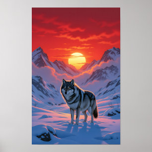 Lone Wolf Stands Against The Sunset Poster