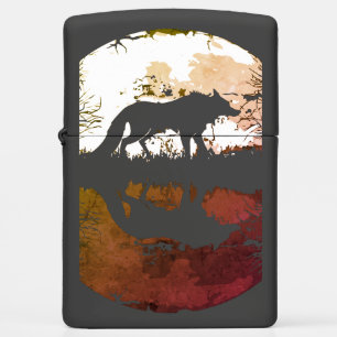Lone Wolf Under the Full Moon Zippo Lighter