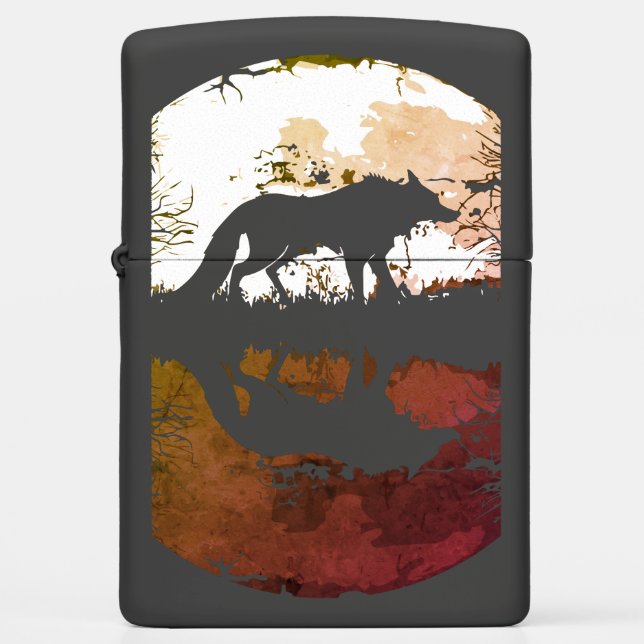 Lone Wolf Under the Full Moon Zippo Lighter (Front)