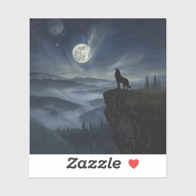 Lone Wolf Under the Moon – A Timeless Painting Sticker (Sheet)