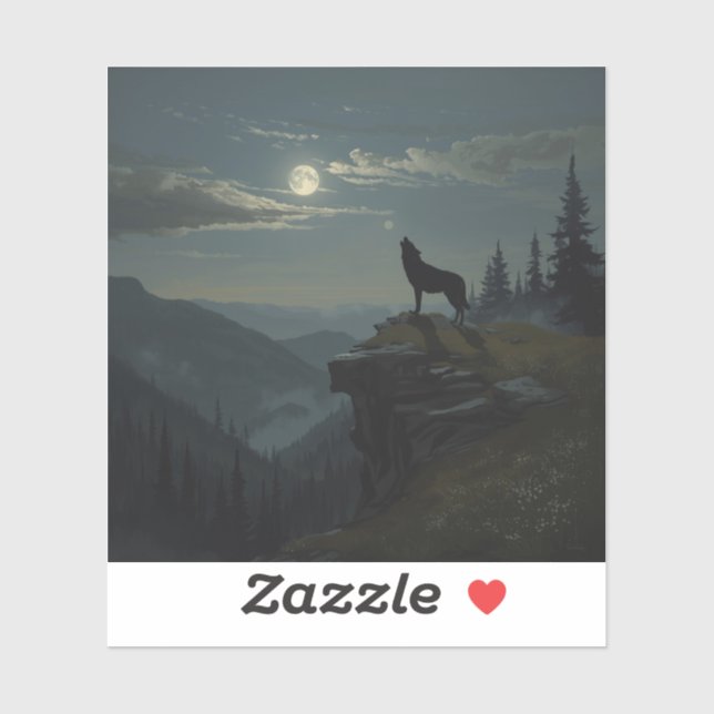 Lone Wolf Under the Moon – A Timeless Painting Sticker (Sheet)