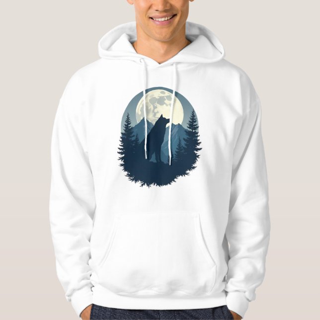 Lone Wolf Under the Moon – Minimal Night Aesthetic Hoodie (Front)