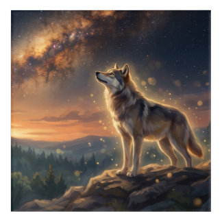 Lone Wolf Under The Starry Milky Way Sky Acrylic Print