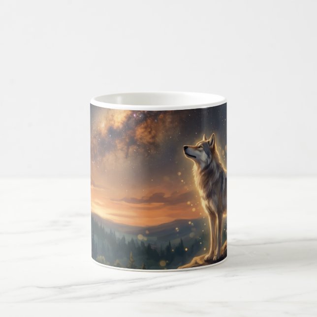 Lone Wolf Under The Starry Milky Way Sky Coffee Mug (Center)