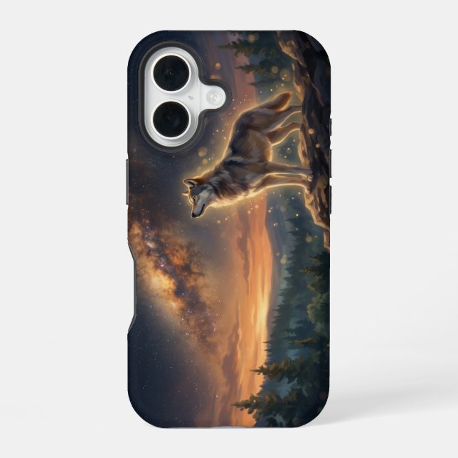 Lone Wolf Under The Starry Milky Way Sky iPhone Case (Back)