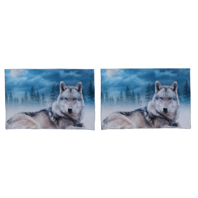 Lone Wolf / Wolves Wolf Moon Moonlight Wildlife Pillow Case (Front-Set)