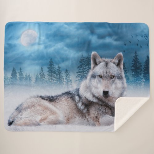 Lone Wolf  Wolves Wolf Moon Moonlight Wildlife Sherpa Blanket