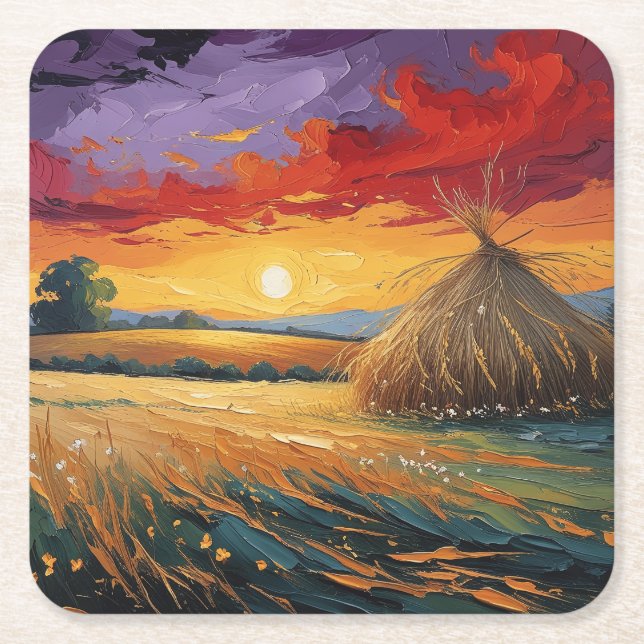 Lonely bird at sunset square paper coaster (Front)