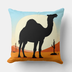 Lonely Camel Desert Sunset Travel Scene 🐪 Throw Pillow