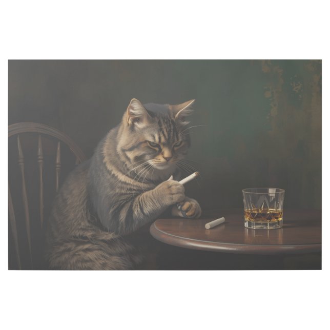 Lonely Cat Smoking Art Print, Dark Aesthetic Cat  (Front)