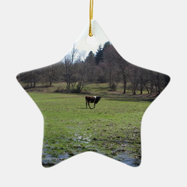 Lonely Cow Ceramic Ornament (Front)