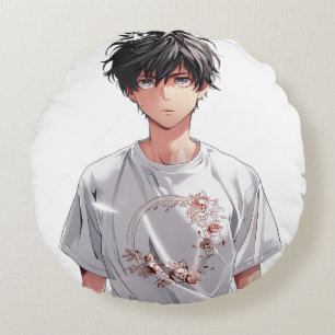 Lonely Emo Anime Boy Round Pillow