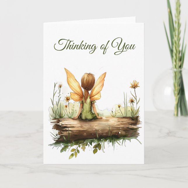 Lonely Fairy Sitting on a Log Card (Front)