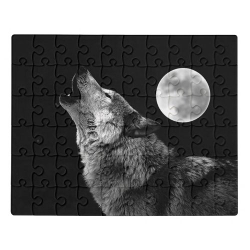Lonely Grey Wolf  the Fullmoon Jigsaw Puzzle
