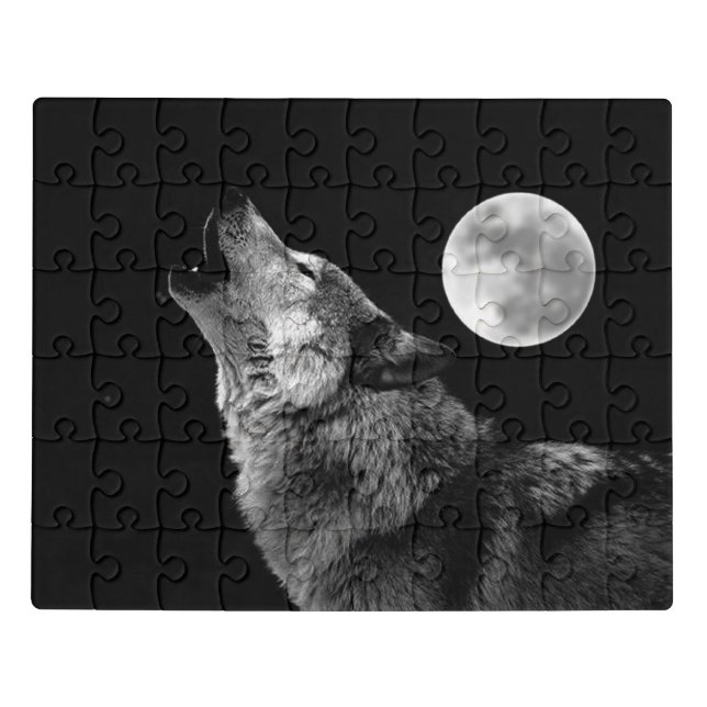 Lonely Grey Wolf & the Fullmoon Jigsaw Puzzle (Puzzle Horizontal)