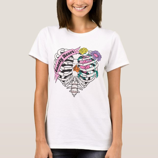 Lonely Heart Skeleton Anti Valentine T-Shirt (Front)