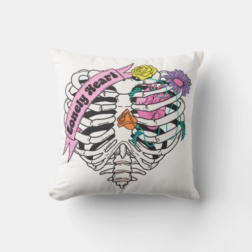 Lonely Heart Skeleton Anti Valentine Throw Pillow