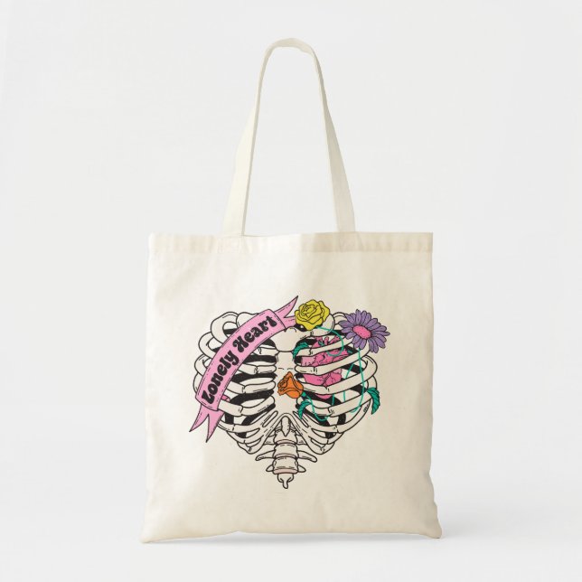 Lonely Heart Skeleton Anti Valentine Tote Bag (Front)