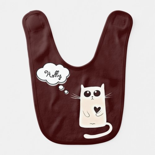 Lonely Hearts Cute Cat Personalised Baby Bib