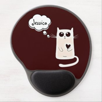 Lonely Hearts Cute Cat Personalised Gel Mouse Pad by DippyDoodle at Zazzle