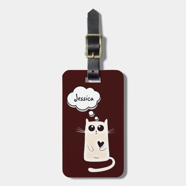 Lonely Hearts Cute Cat Personalised Luggage Tag (Front Vertical)