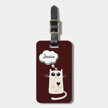 Lonely Hearts Cute Cat Personalised Luggage Tag by DippyDoodle at Zazzle