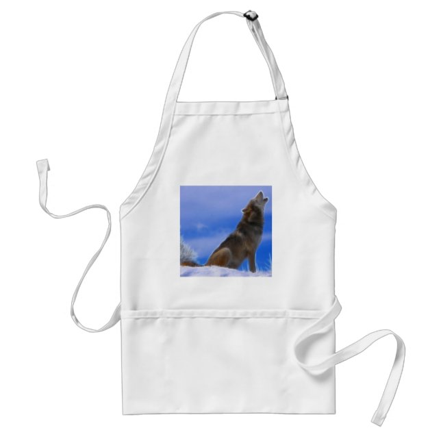 Lonely Howling Endangered Gray Wolf Adult Apron (Front)