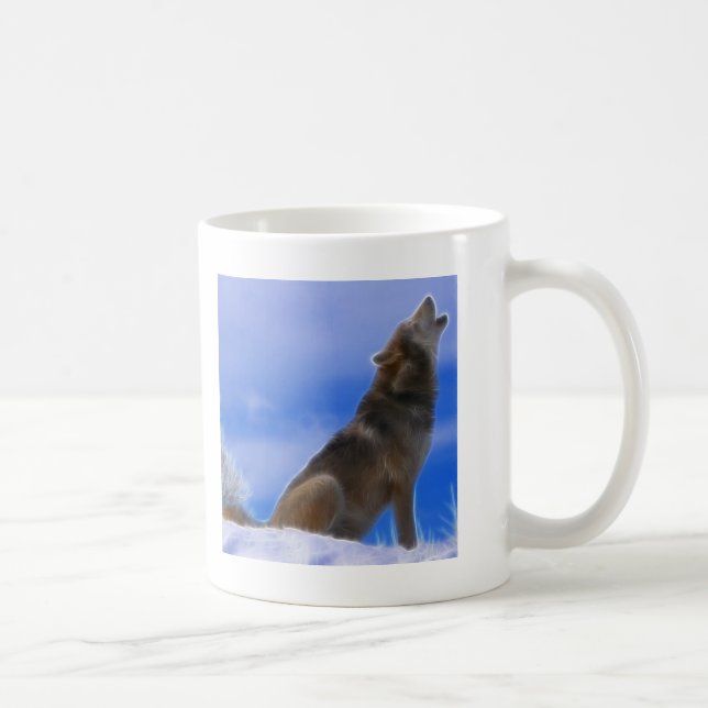 Lonely Howling Endangered Gray Wolf Coffee Mug (Right)